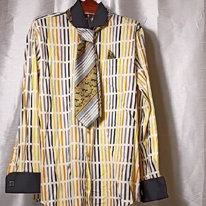 Elegant Yellow and Black Striped Dress‎ Shirt